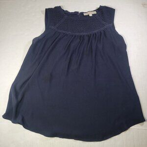 Loft Navy Sleeveless Blouse With Embroidered Yoke Design Size M